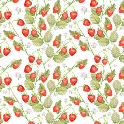 Seamless texture Summer strawberries, juicy berries on a white background