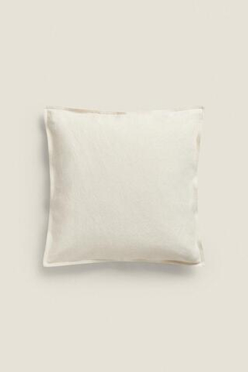 ZARA HOME ЛЬНЯНОЙ ЧЕХОЛ НА ПОДУШКУ, ЖЕЛТОВАТО-БЕЛЫЙ
