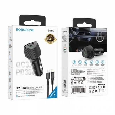 Автомобильное зарядное устройство на Lightning Borofone BZ31C PD30W+QC3.0 (black)