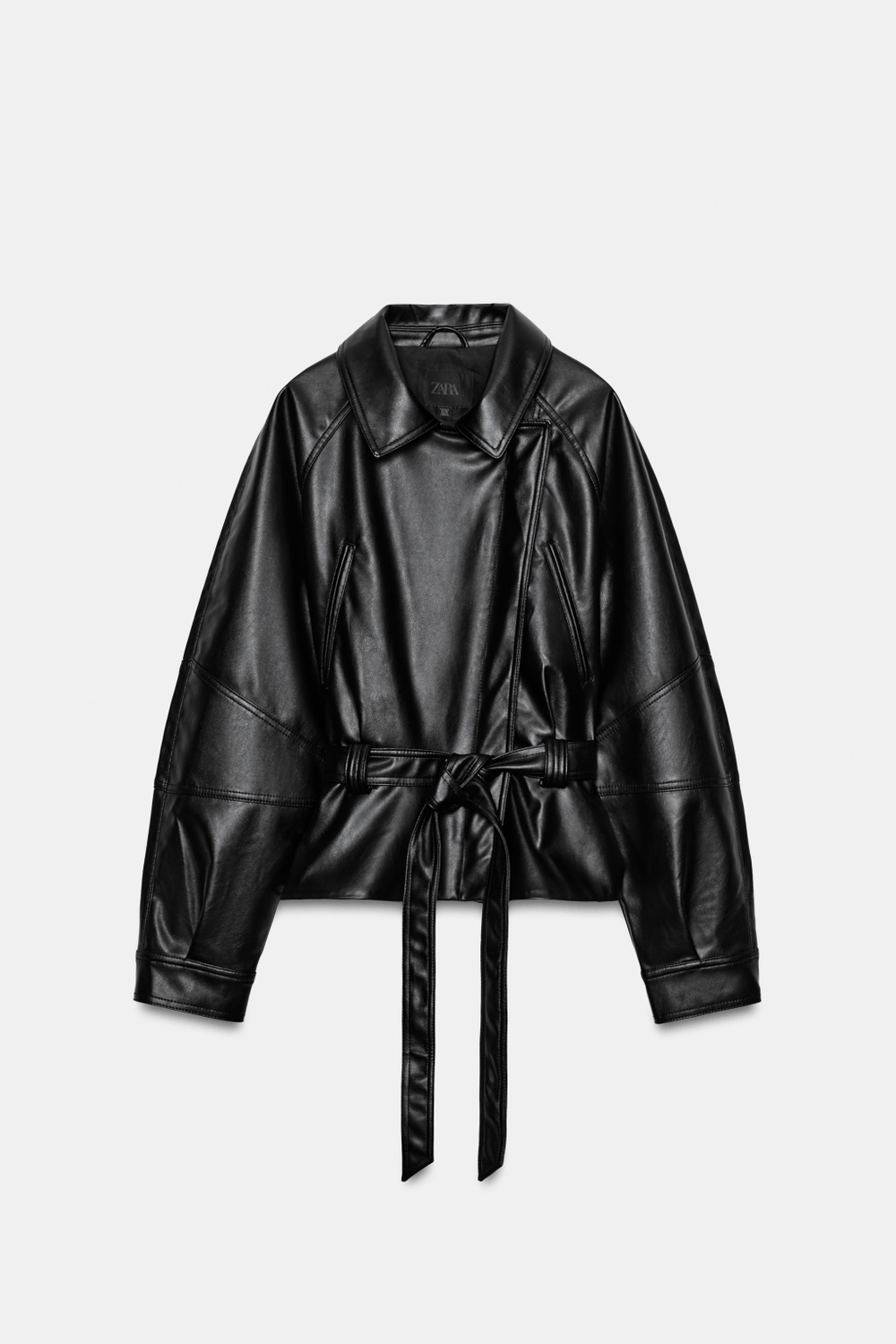 КУРТКА ИЗ ИСКУССТВЕННОЙ КОЖИ С ПОЯСОМ — ZARA