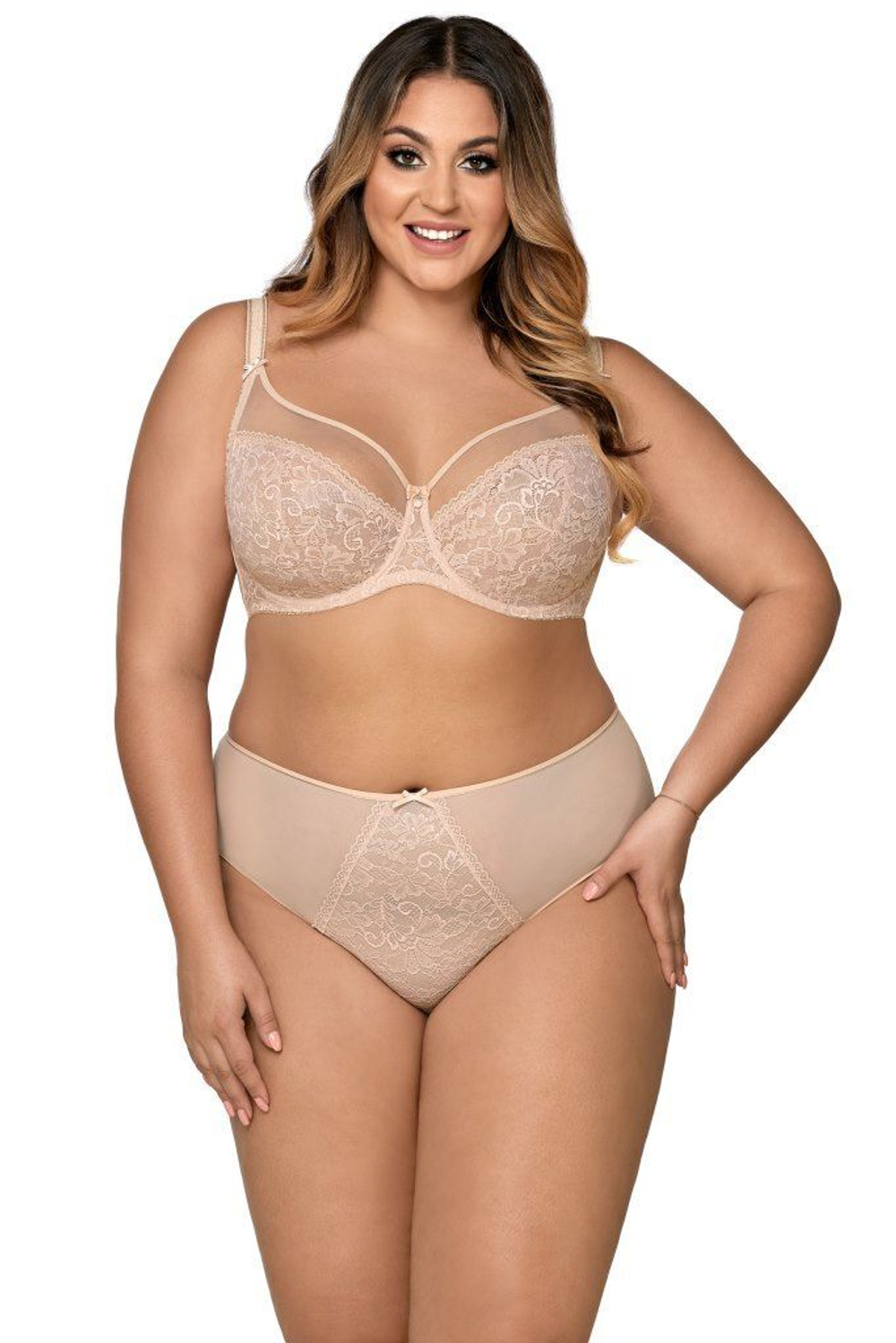 Комфортный бюстгальтер plus size на косточках с боковыми поддержками (Размер: 75L) (Цвет: бежевый)