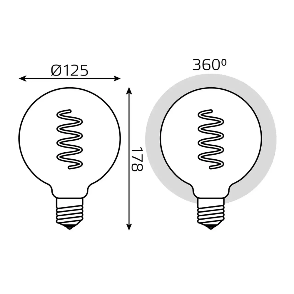 Лампа Gauss LED Filament G125 5W Е27 190lm 1800К green flexible 1012802105