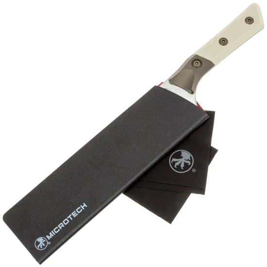 Нож кухонный Microtech Chef's Knife 3000B-16IVPR, San Mai Damascus M390, Bronze Titanium / Ivory G-10 - рукоять G10 / титан, сталь - San Mai Damascus M390