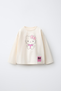 ZARA ФУТБОЛКА С БЛЕСКОМ HELLO KITTY ©, ЭКРЮ