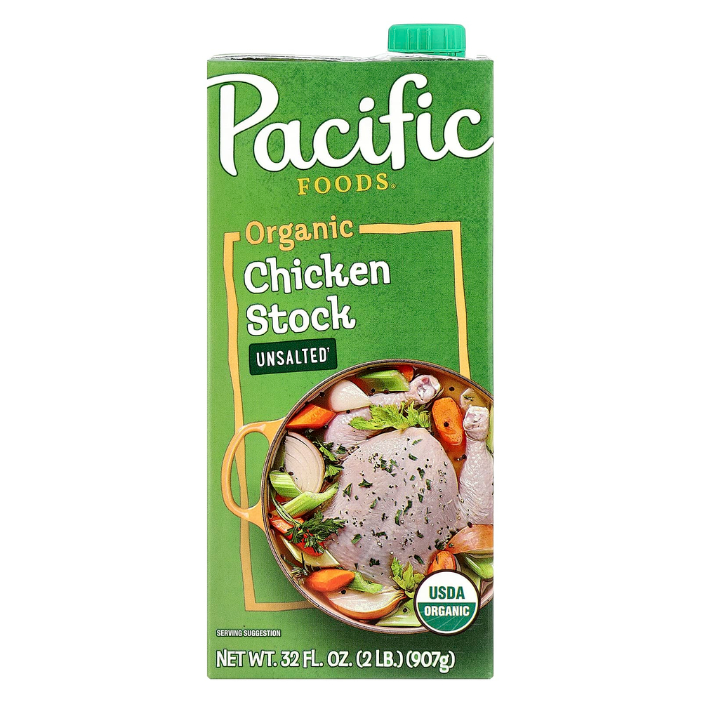 Pacific Foods, органический куриный бульон, несоленый, 907 г (32 жидк. унции)
