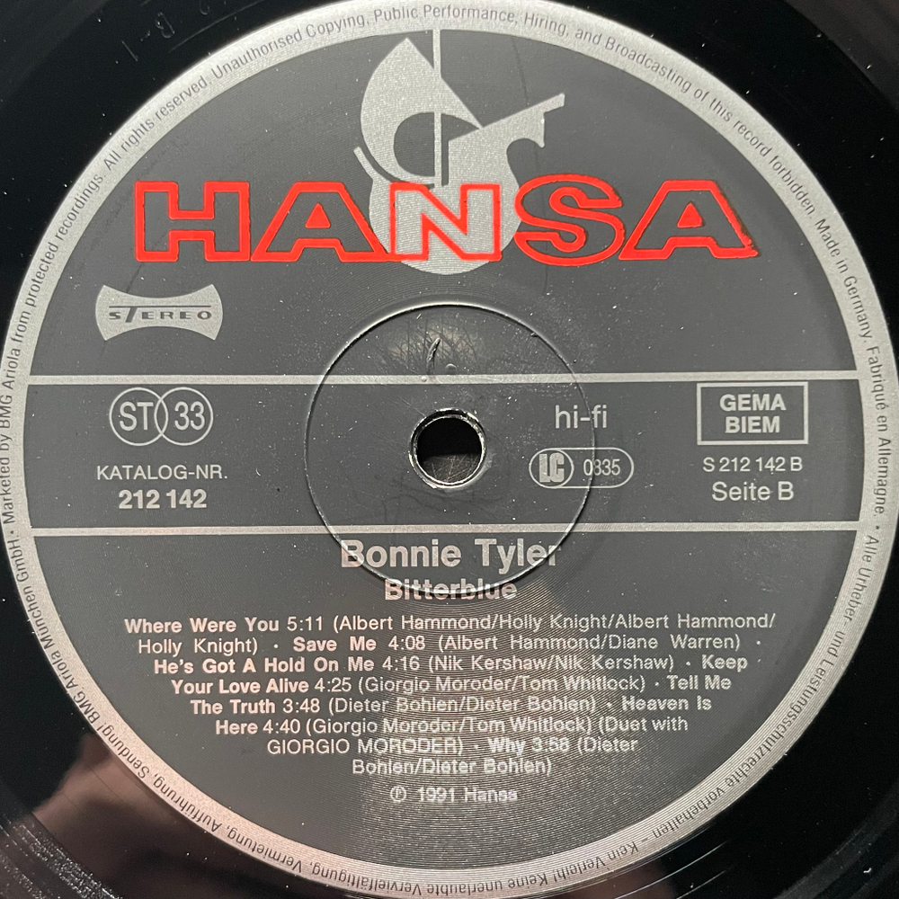 Bonnie Tyler ‎– Bitterblue (Европа 1991г.)