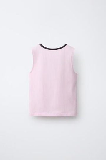 ZARA ФУТБОЛКА С НАДПИСЬЮ И КОНТРАСТНОЙ ОТДЕЛКОЙ, РОЗОВЫЙ