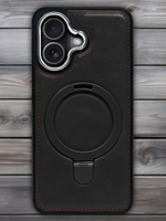 Business style чехол из кожи для IPHONE 17 с кольцом-подставкой и бархатной подкладкой