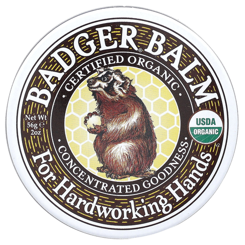 Badger, Сертифицированный органический барсучий бальзам для трудолюбивых рук, 56 г (2 унции)