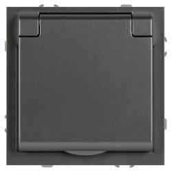 Розетка ЭРА Galaxy 15-2103-06 c заземлением 2P+E Schuko со шторками с крышкой 16А-250В IP20 графит | Эра Galaxy