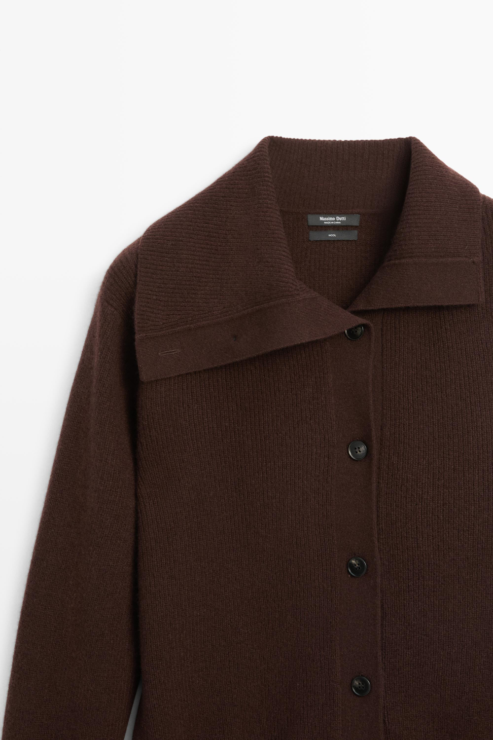 Massimo Dutti Кардиган из двухизнаночного трикотажа с воротником-трубой, шоколадный