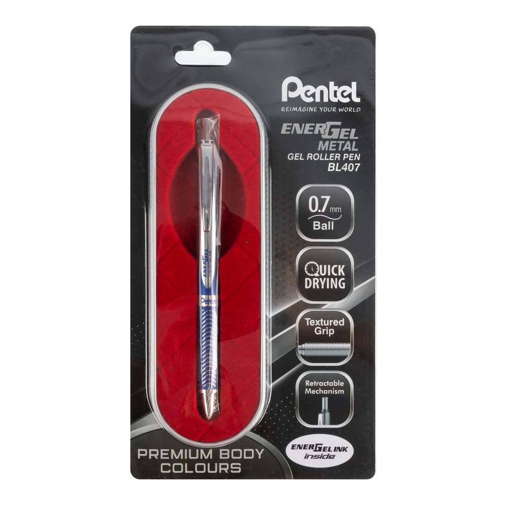 Ручка гелевая Energel Metal ⌀0.7 мм, TB цвет чернил: синий, Pentel BL407CC TB
