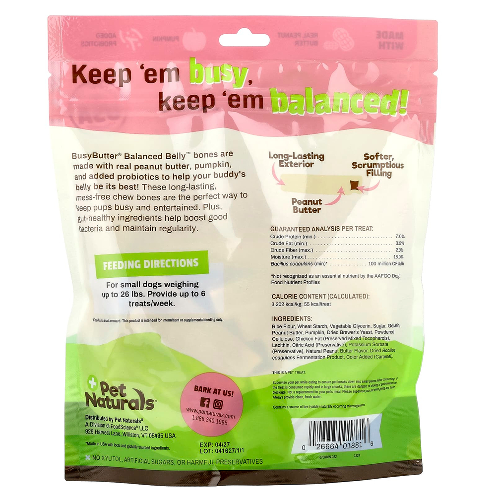 Pet Naturals, BusyButter®, сбалансированные кости живота, для собак до 26 фунтов, с начинкой из арахисового масла, 368,5 г (13 унций)