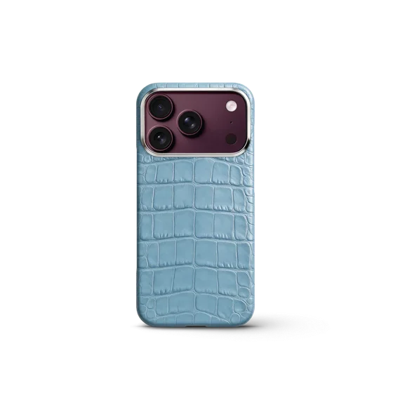 Чехол для iPhone 18 - Натуральная кожа аллигатора - Голубой