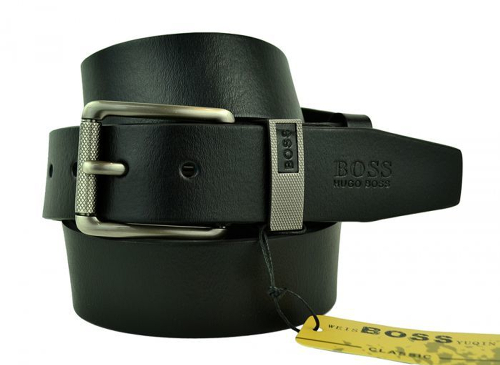 Ремень брендовый мужской чёрный 40 мм для джинсов из кожи Hugo Boss (копия) 40brend-KZ-267
