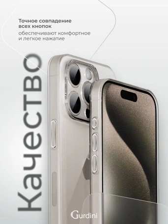 Чехол накладка iPhone 15 Pro 6.1" Gurdini силикон Ultra Twin 1 mm с защитой камеры прозрачный