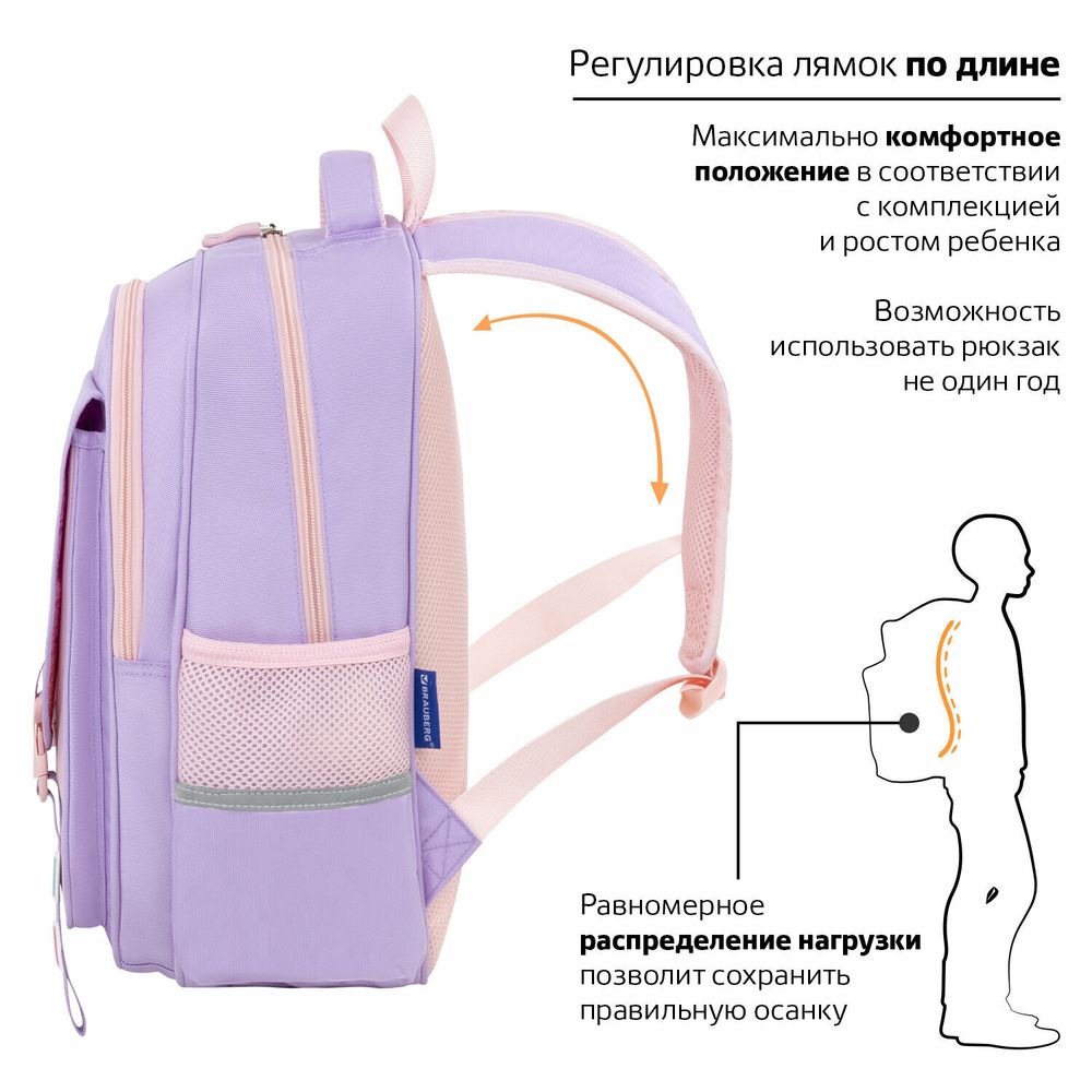 Рюкзак BRAUBERG SNAP, 2 отделения, 3 кармана, "Delicate lilac", 39х28х16 см, 272068