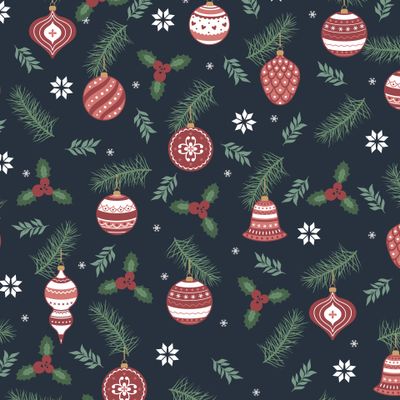 Новогодние игрушки. Шарики, веточки, ягодки и снежинки