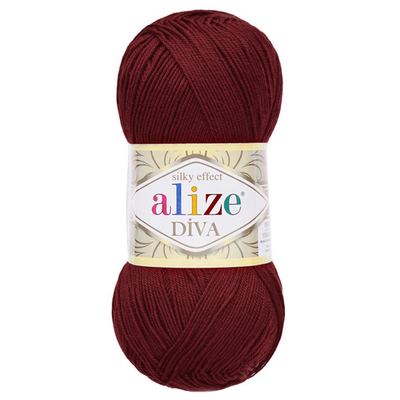 Пряжа Alize (Ализе) Diva / уп.5 мот. по 100 г, 350м, 057 бордовый A