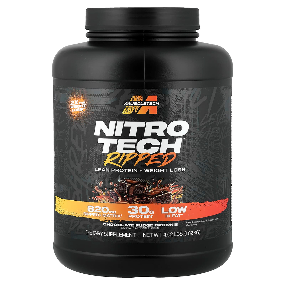 MuscleTech, Nitro Tech Ripped, нежирный протеин + снижение веса, брауни с шоколадной помадкой, 1,82 кг (4,01 фунта)