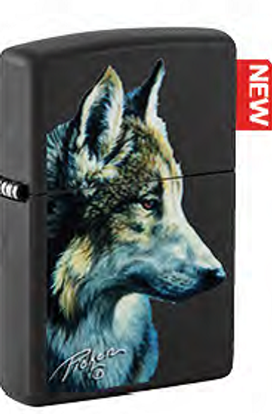 Цена наЗажигалка ZIPPO Linda Picken с покрытием Black Matte, Волк, латунь/сталь