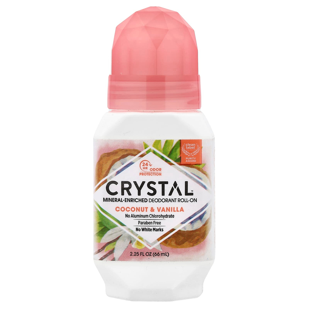 CRYSTAL, обогащённый минералами дезодорант с шариковым аппликатором, кокос и ваниль, 66 мл (2,25 жидк. унции)