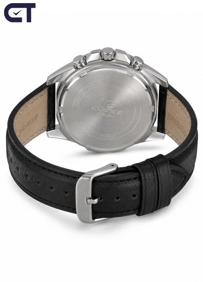 CASIO EFR-539L-1AVUDF EDIFICE мужские наручные часы — крупный хронограф с чёрным циферблатом и кожаным ремешком