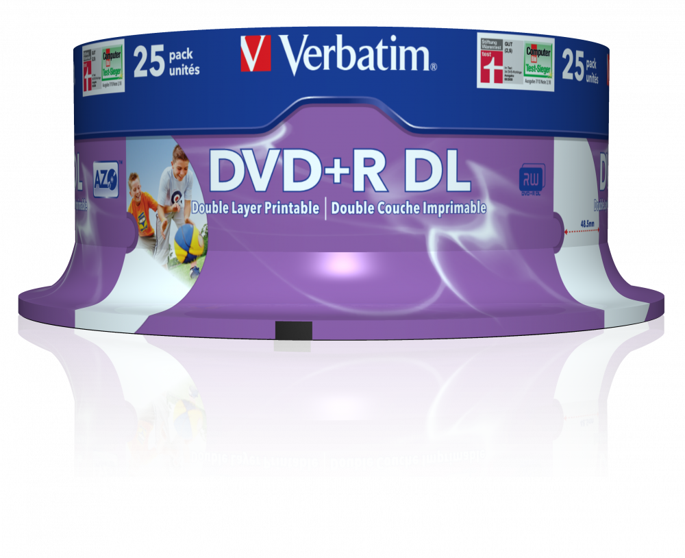 Оптический диск Verbatim DVD+R DL 8x 8,5GB AZO Wide Inkjet Printable no ID, Cake Box, 25 шт.