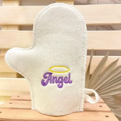 Варежка банная с вышивкой «Angel», цвет белый, без упаковки