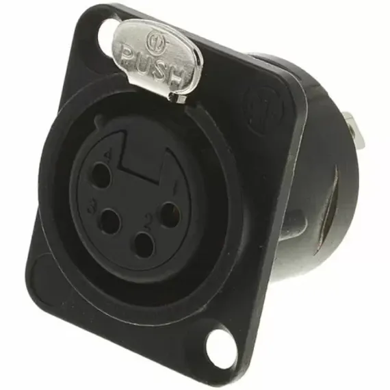 Neutrik NC4FD-L-B-1 панельный разъем XLR female черненый корпус, золоченые контакты 4 контакта