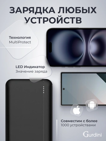Дополнительный аккумулятор Gurdini Business Series GPBS-01B 10000 mAh Black