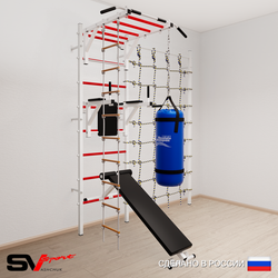 Шведская стенка Sv Sport усиленная 65220 (Турник рукоход/Брусья/Скамья/Лестница/Цепь/Мешок 22кг/Канатный лаз)