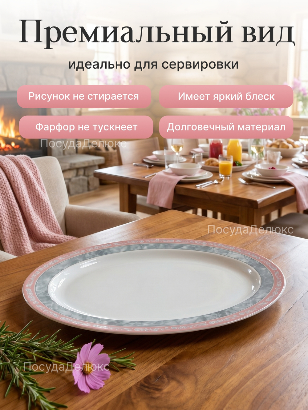 Блюдо овальное "Jana" Серый мрамор 24 см