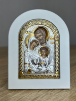 Св. Семейство, икона арочная, белое дерево 60x75