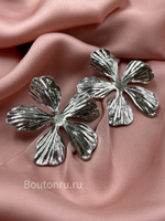 Серьги "Объемные цветы" серебристые