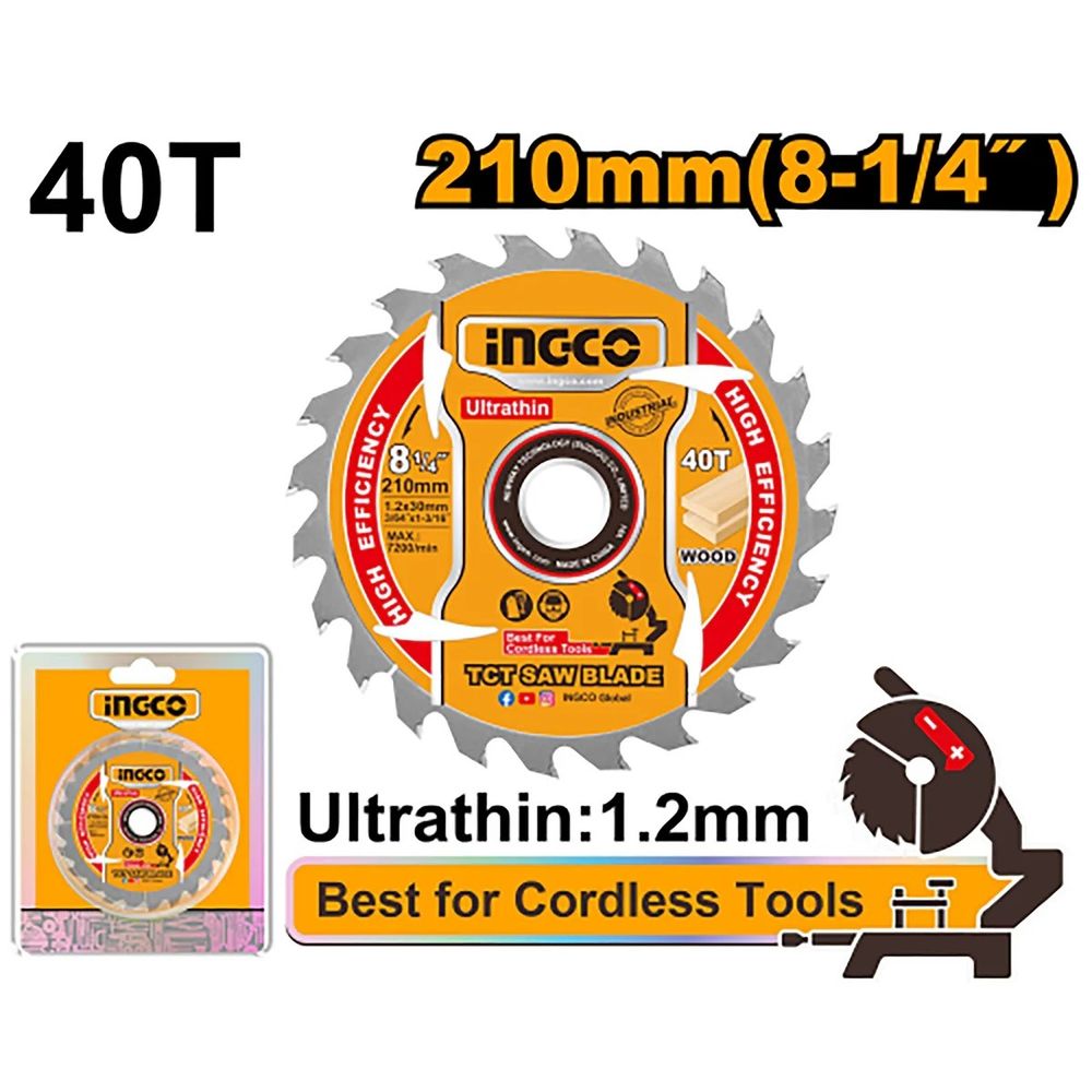 Диск пильный по дереву TCT INGCO TSB2103 INDUSTRIAL 210х210х25.4 мм 40Т