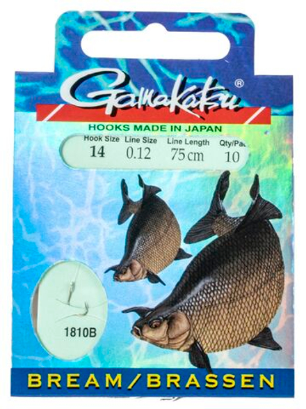 Крючки с поводком Gamakatsu BOOKLET BR. FEEDER 1810B разм. 14-0.12мм 75см 10шт.