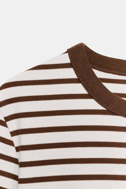 ZARA ФУТБОЛКА INTERLOCK С КОРОТКИМ РУКАВОМ, ПОЛОСКИ