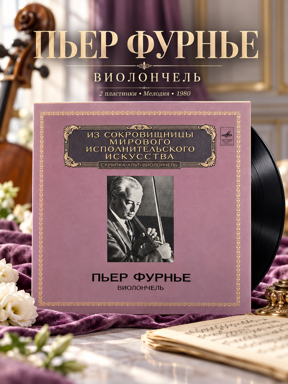 2 LP Пьер Фурнье - Виолончель. Из Сокровищницы Мирового Исполнительского Искусства. 2 Виниловые пластинки 12 дюймов. Мелодия СССР 1980 год.