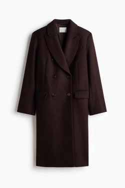 H&M Пальто из смесовой шерсти, темно-коричневый