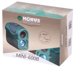 Упаковка дальномера Konus Mini-600B вид сбоку с описанием