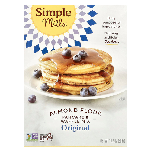 Simple Mills, смесь с миндальной мукой для приготовления панкейков и вафель, оригинальная, 303 г (10,7 унции)