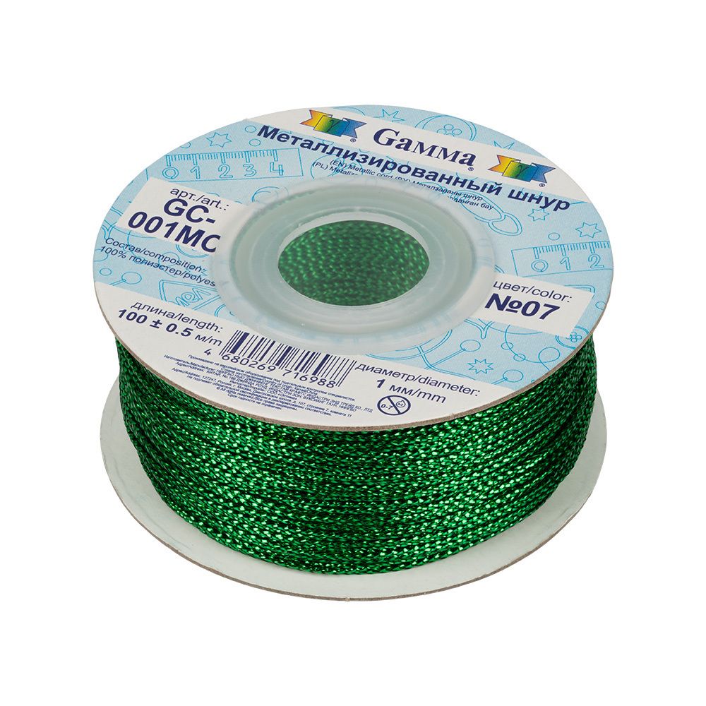 Шнур металлизированный ⌀1.0 мм, 100 м, цв. 07 зеленый, Gamma GC-001MC