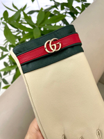 Женские перчатки Gucci — молочные с зелёно-красной отделкой — фото 3