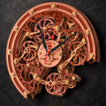 Авторские настенные часы Automaton Bite 1682 коричневый с медью, стимпанк-декор с открытыми шестерёнками