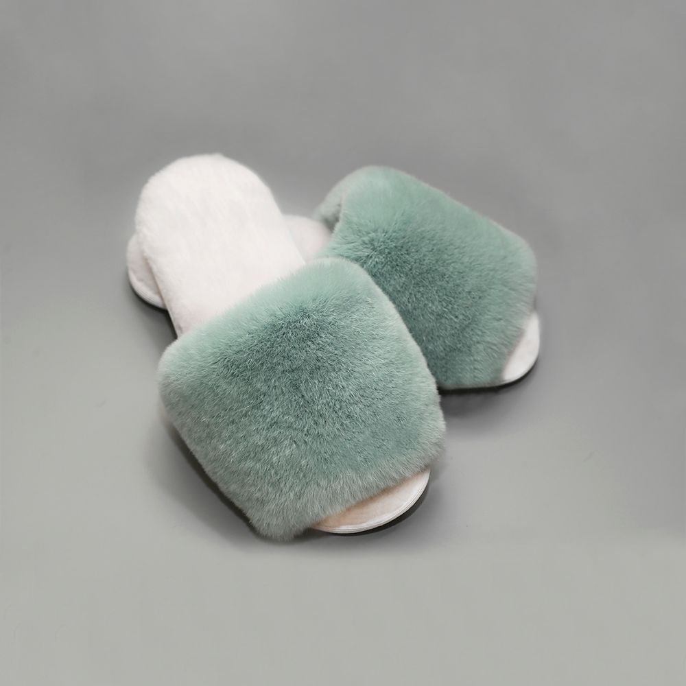 Шлепанцы для улицы из меха кролика | Графит