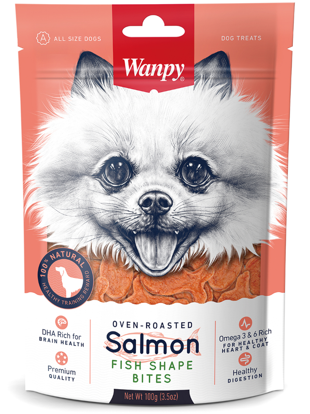 Wanpy Dog Лакомые кусочки из нежного лосося в форме рыбок 100 г
