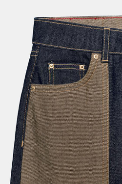 ZARA ДЖИНСЫ Z1975 С КОМБИНИРОВАННОЙ ТКАНЬЮ, ВЫСОКОЙ ПОСАДКОЙ И ОТВОРОТАМИ, СИНИЙ