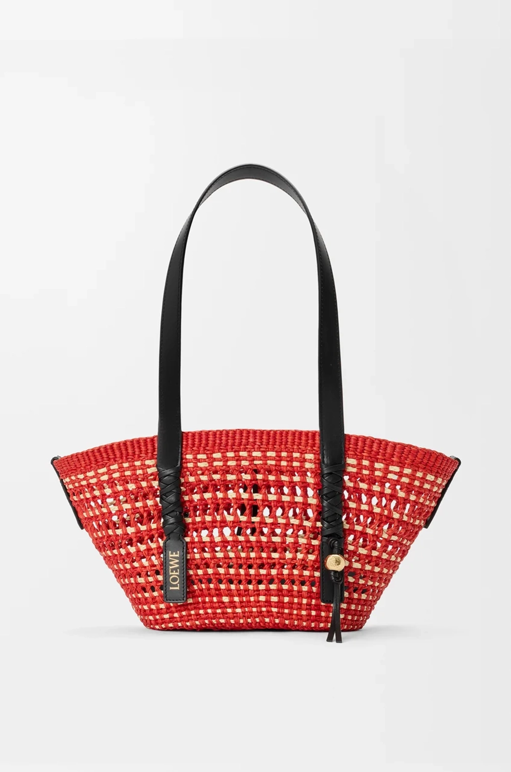 Loewe Небольшая плетеная сумка-корзина Braid из пальмы и телячьей кожи, красный
