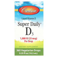 Carlson, Super Daily® D3, 25 mcg (1000 IU), 0.35 fl 10.3 ml | Vitamin D3 (1000 XB) 10,3 ml (0,35 suyuq unsiya)